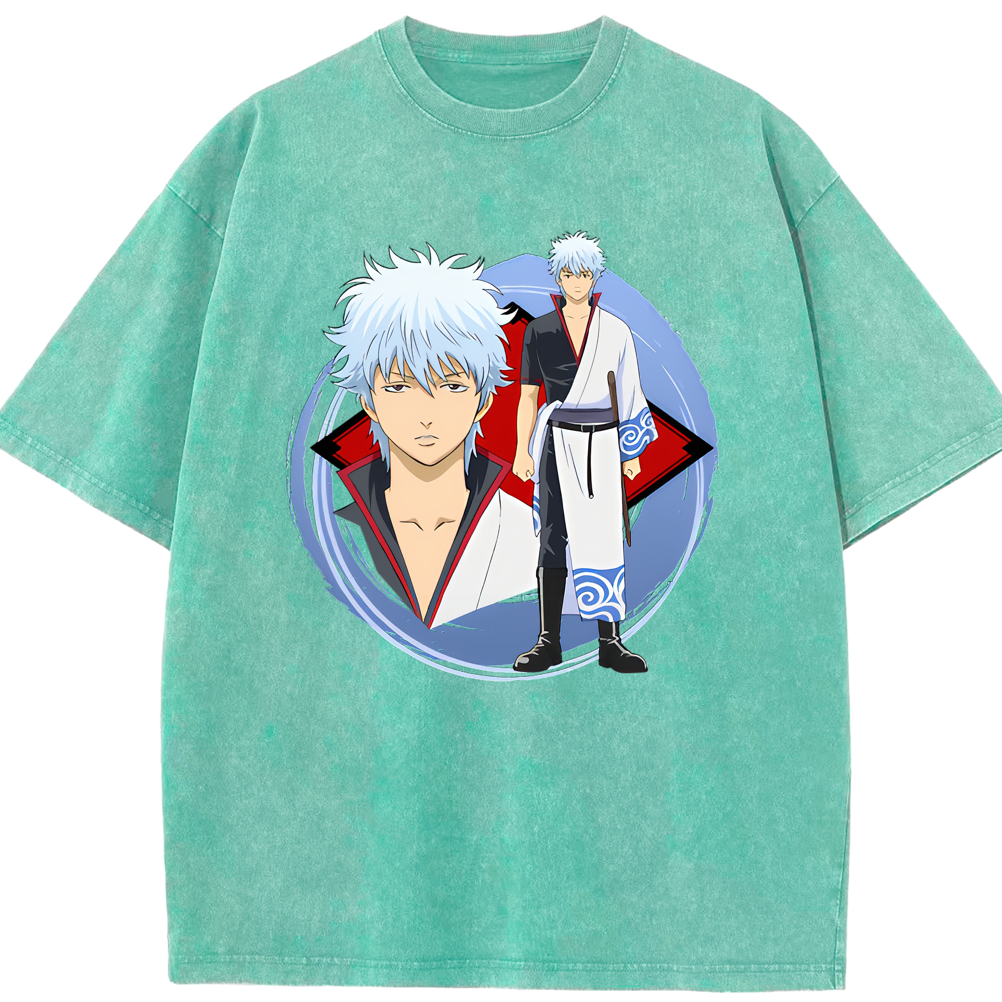 （画像用） ぎんたま 坂田銀時（さかたぎんとき） 神楽 志村新八（しむら しんぱち） GINTAMA Sakata Gintoki Kagura Shimura Shinpachi 綿100% ヴィンテージ風 半袖Tシャツ（フロントプリント）